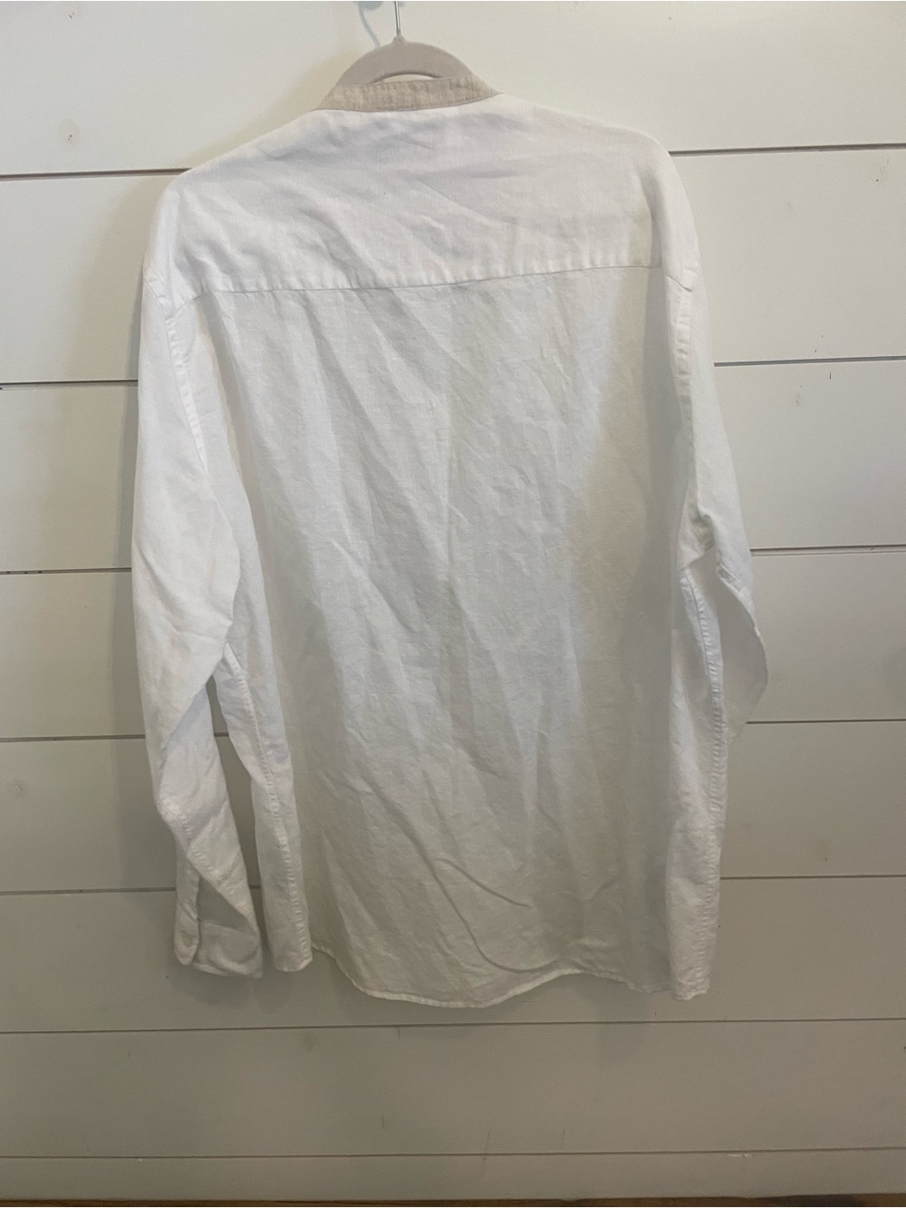 Zara Men linen blend White Shirt with Beige Contrast Trim - Picture 3 of 9